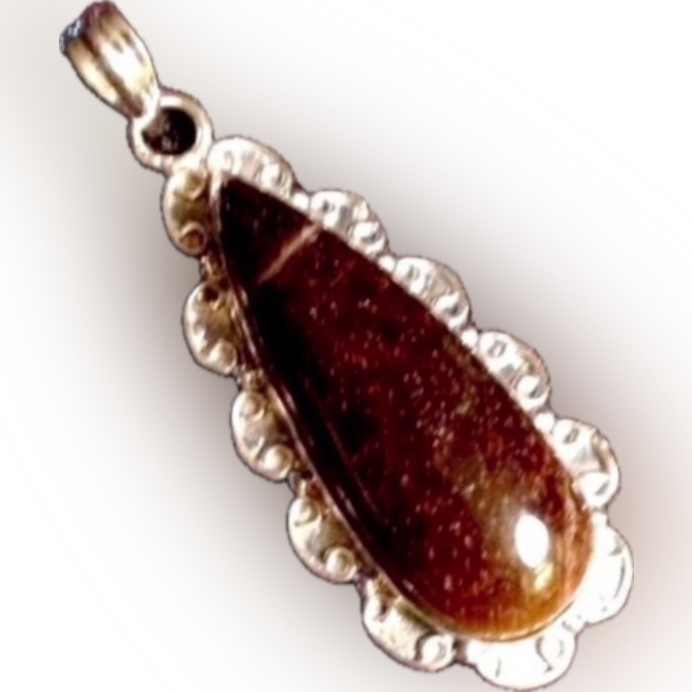 925 SS, Tiger's Eye Cabochon Stone Pendant